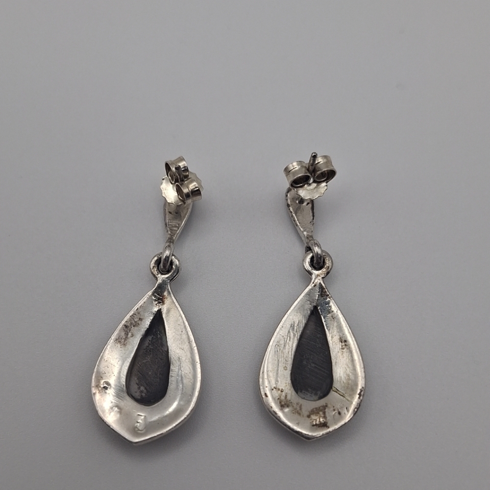 Vtg Sterling Silver 925 Abalone Marcasite Post Back Dangle Earrings 4.84g - Picture 2 of 8